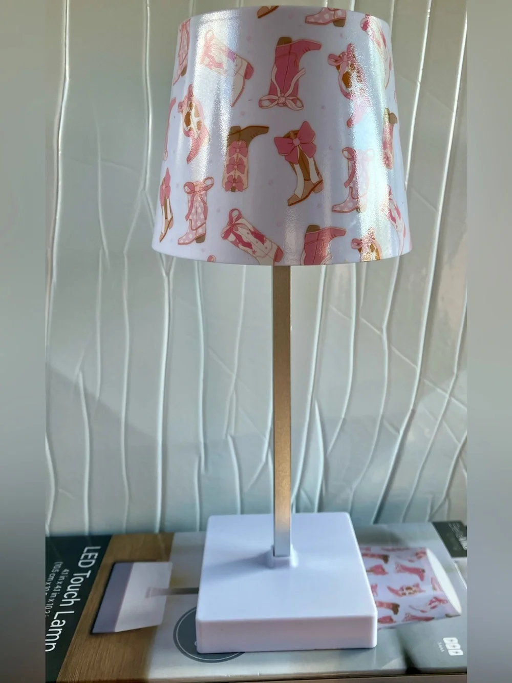 Pink LED Touch Lamp with Cowgirl Boot Shade
